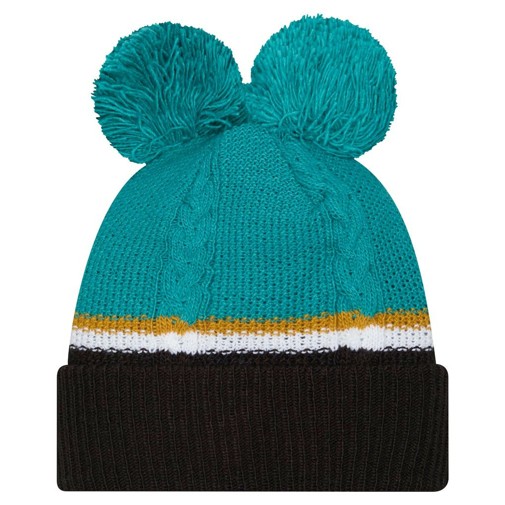 Jacksonville Jaguars New Era Women's Double Bubble Cuffed Knit Hat with Poms Black | NFL