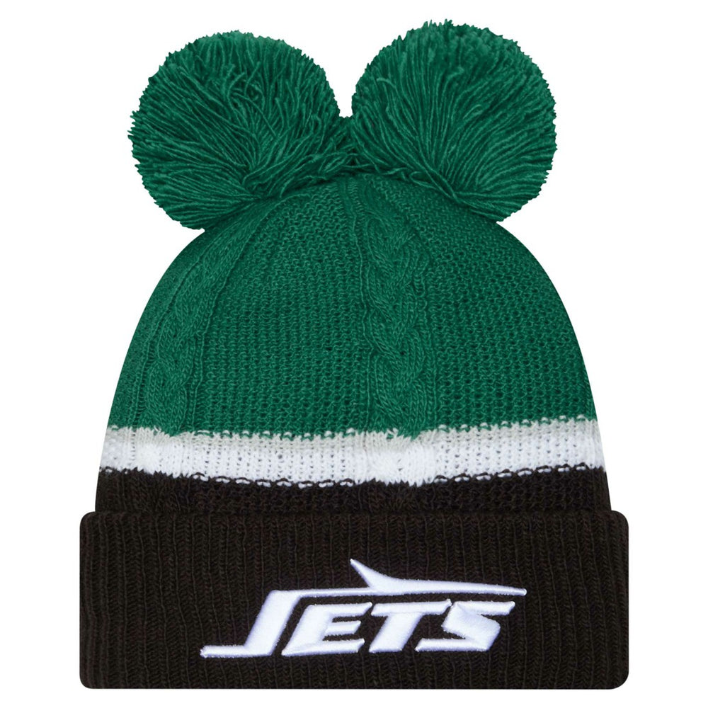 New York Jets New Era Women's Double Bubble Cuffed Knit Hat with Poms Green | NFL