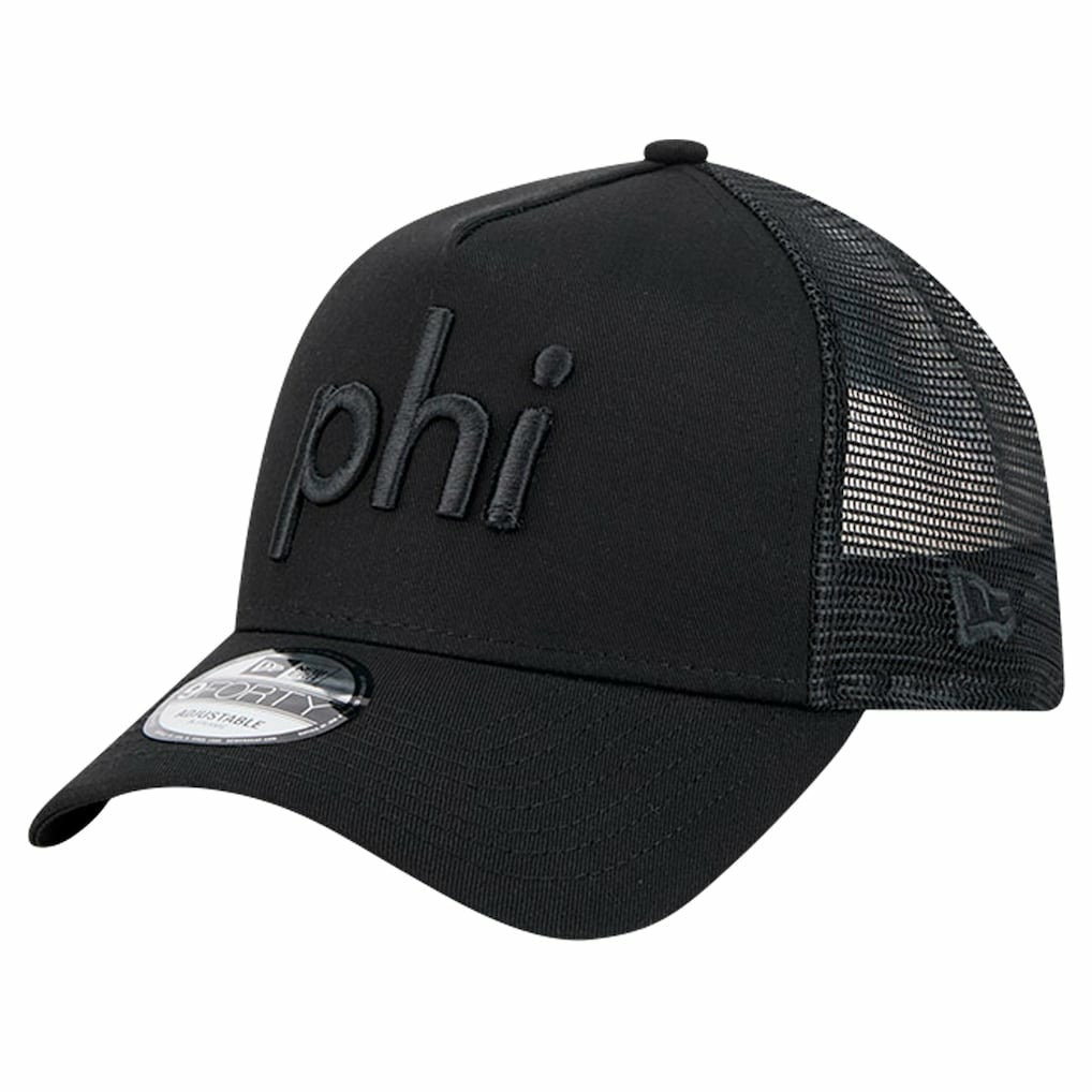 Philadelphia Eagles New Era Domain 9FORTY A-Frame Trucker Adjustable Hat Black | NFL