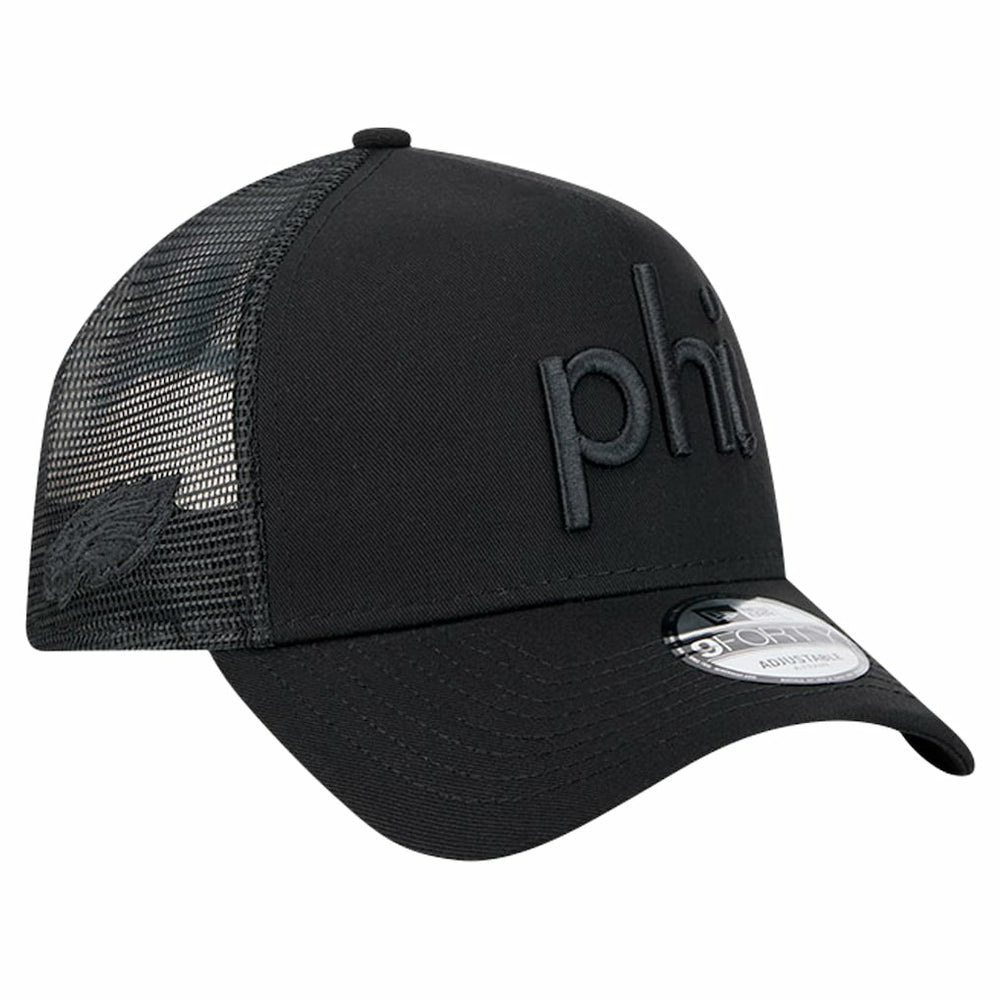 Philadelphia Eagles New Era Domain 9FORTY A-Frame Trucker Adjustable Hat Black | NFL