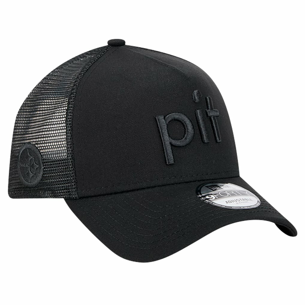 Pittsburgh Steelers New Era Domain 9FORTY A-Frame Trucker Adjustable Hat Black | NFL