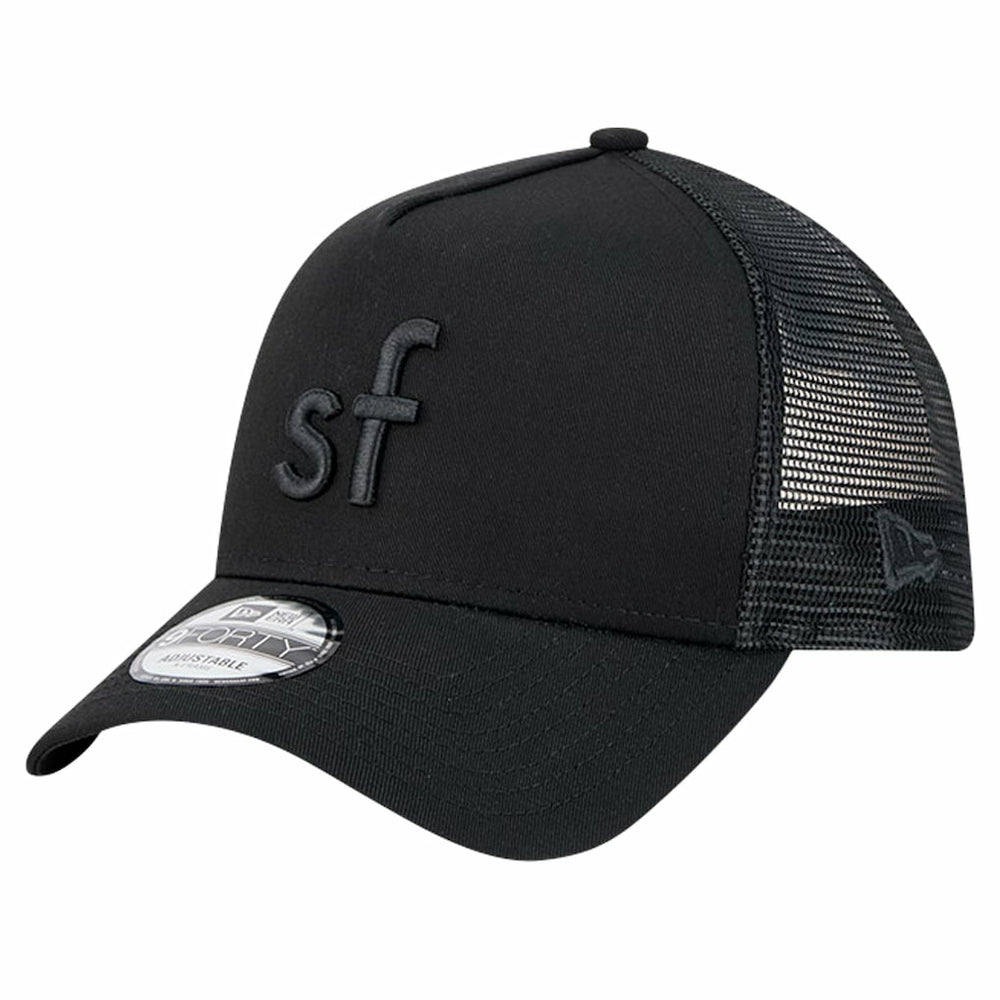 San Francisco 49ers New Era Domain 9FORTY A-Frame Trucker Adjustable Hat Black | NFL