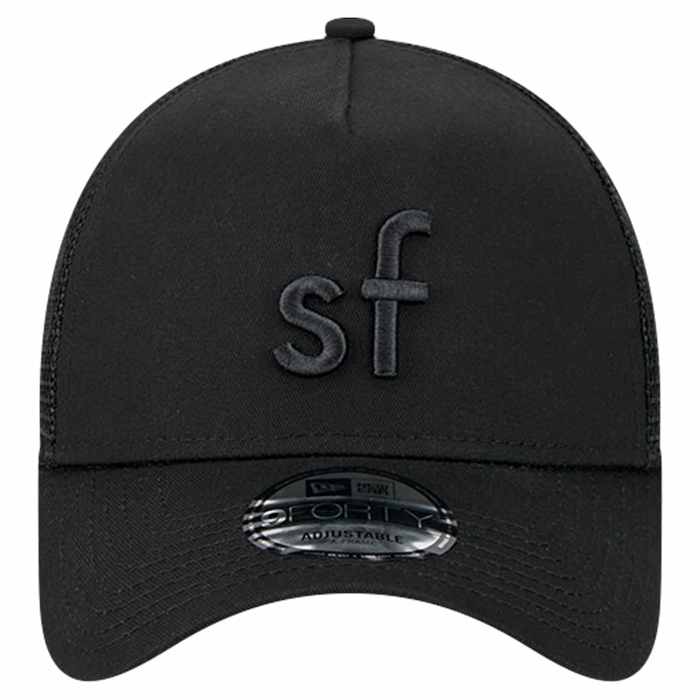 San Francisco 49ers New Era Domain 9FORTY A-Frame Trucker Adjustable Hat Black | NFL