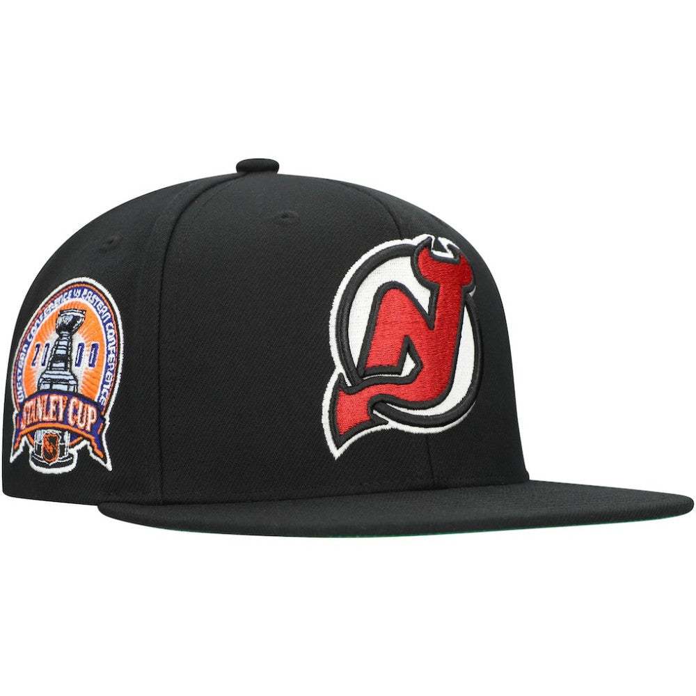New Jersey Devils Mitchell & Ness Core Top Spot Snapback Hat - Black - NHL