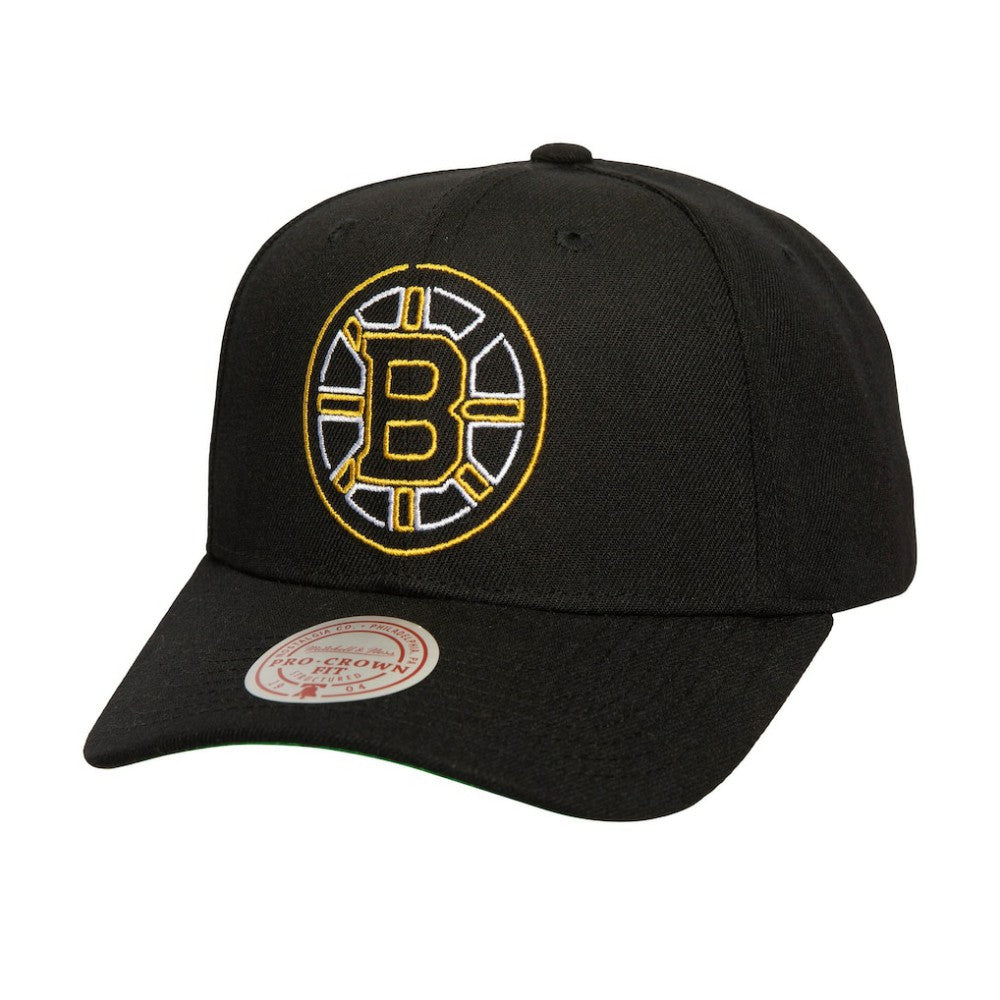 Boston Bruins Mitchell & Ness Soul Strike Neon Logo Pro Crown Adjustable Hat - Black - NHL