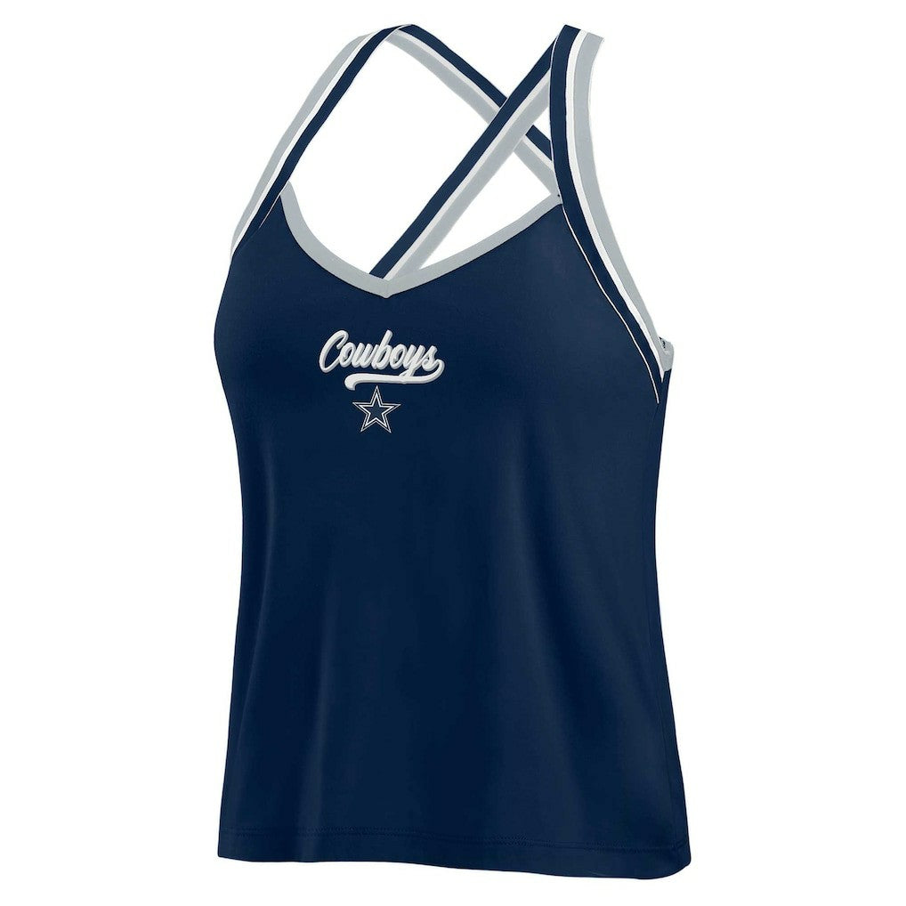 Dallas Cowboys WEAR by Erin Andrews Women's Cross Strap Tri-Blend Tank Top Navy | NFL