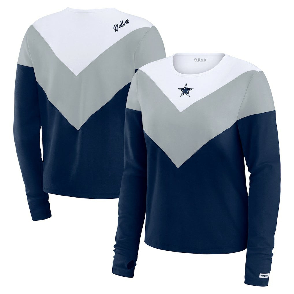 Dallas Cowboys WEAR by Erin Andrews Women's Plus Size Chevron Tri-Blend Long Sleeve T-Shirt Navy | NFL