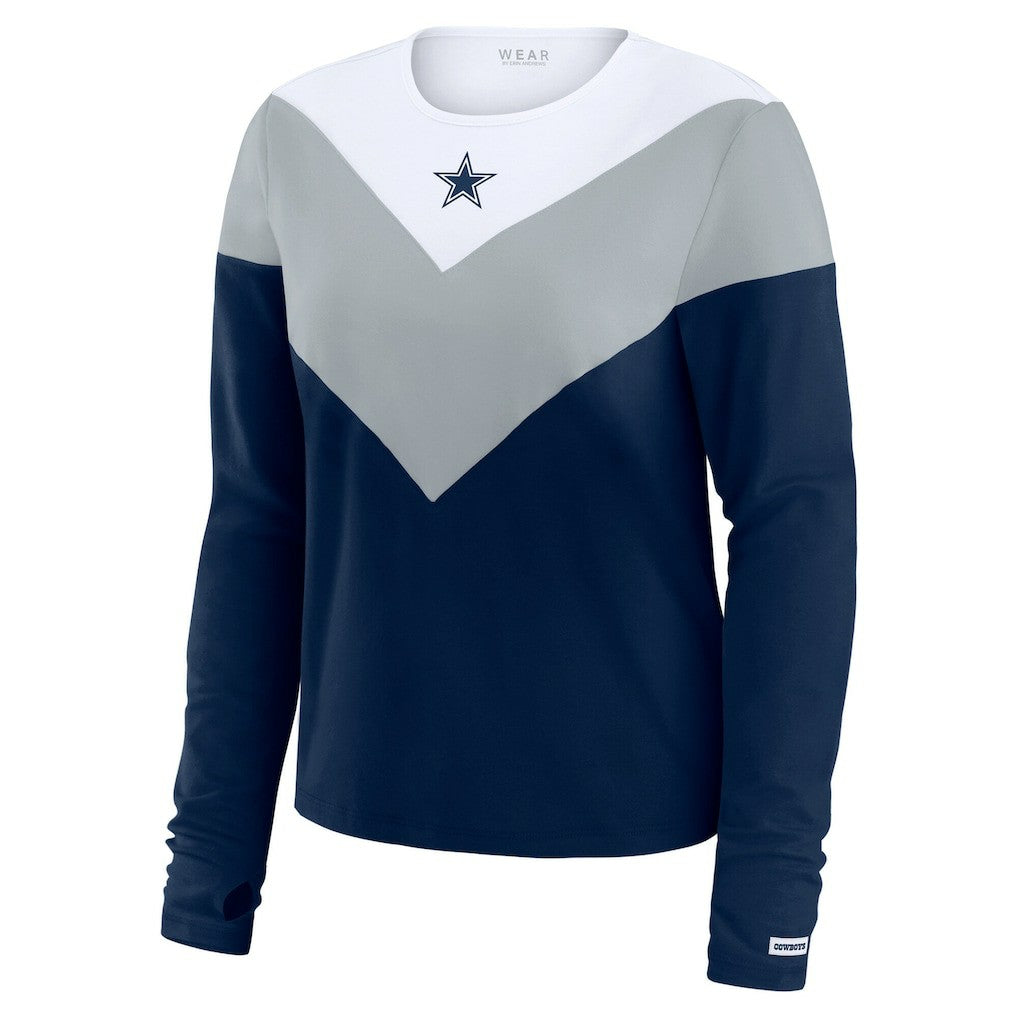 Dallas Cowboys WEAR by Erin Andrews Women's Plus Size Chevron Tri-Blend Long Sleeve T-Shirt Navy | NFL