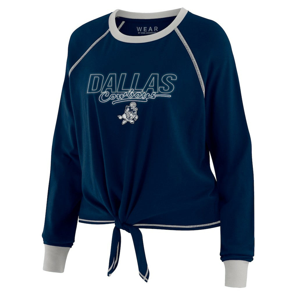 Dallas Cowboys WEAR by Erin Andrews Women's Tie-Front Long Sleeve T-Shirt Navy | NFL