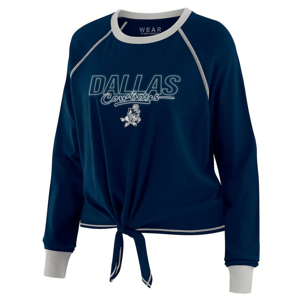 Dallas Cowboys WEAR by Erin Andrews Women's Tie-Front Long Sleeve T-Shirt Navy | NFL