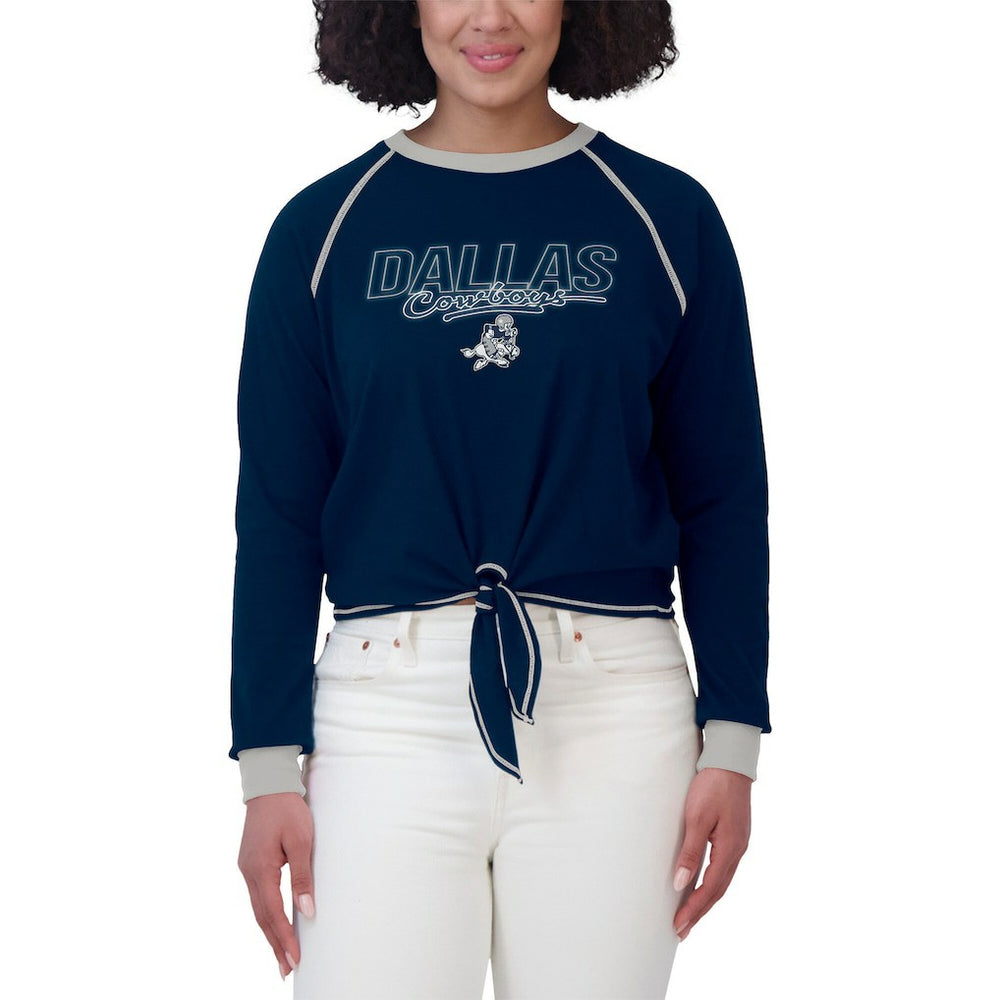 Dallas Cowboys WEAR by Erin Andrews Women's Tie-Front Long Sleeve T-Shirt Navy | NFL