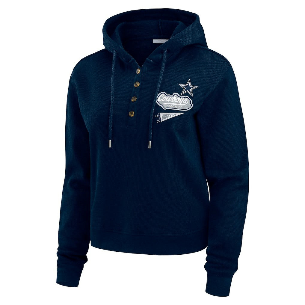 Dallas Cowboys WEAR by Erin Andrews Women's Waffle-Knit Pullover Hoodie Navy | NFL