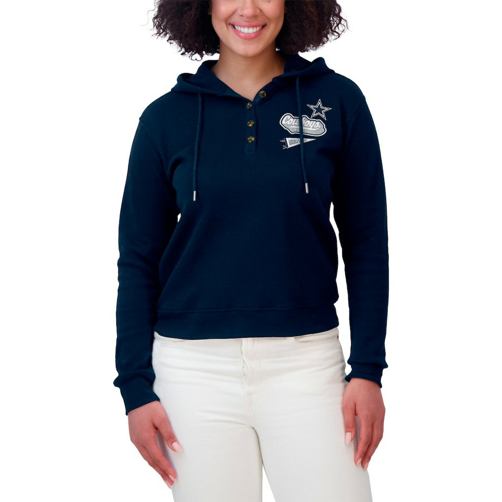 Dallas Cowboys WEAR by Erin Andrews Women's Waffle-Knit Pullover Hoodie Navy | NFL
