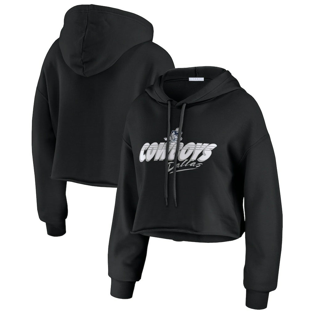 Dallas Cowboys WEAR by Erin Andrews Women's Prime Cropped Pullover Hoodie Black | NFL