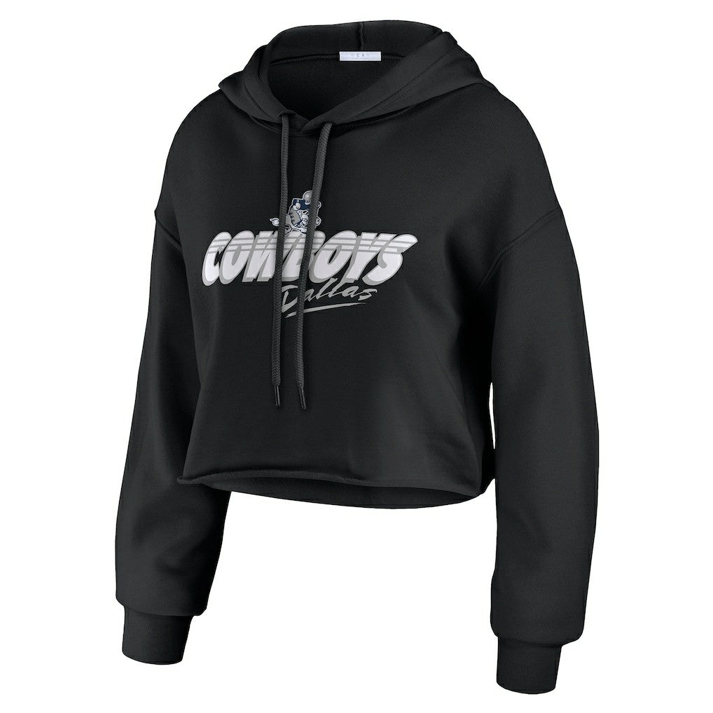 Dallas Cowboys WEAR by Erin Andrews Women's Prime Cropped Pullover Hoodie Black | NFL