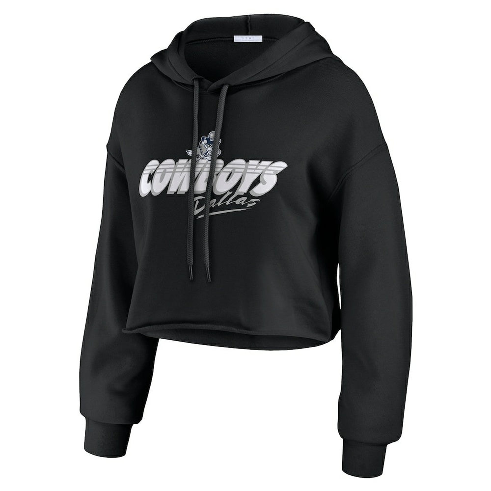 Dallas Cowboys WEAR by Erin Andrews Women's Prime Cropped Pullover Hoodie Black | NFL