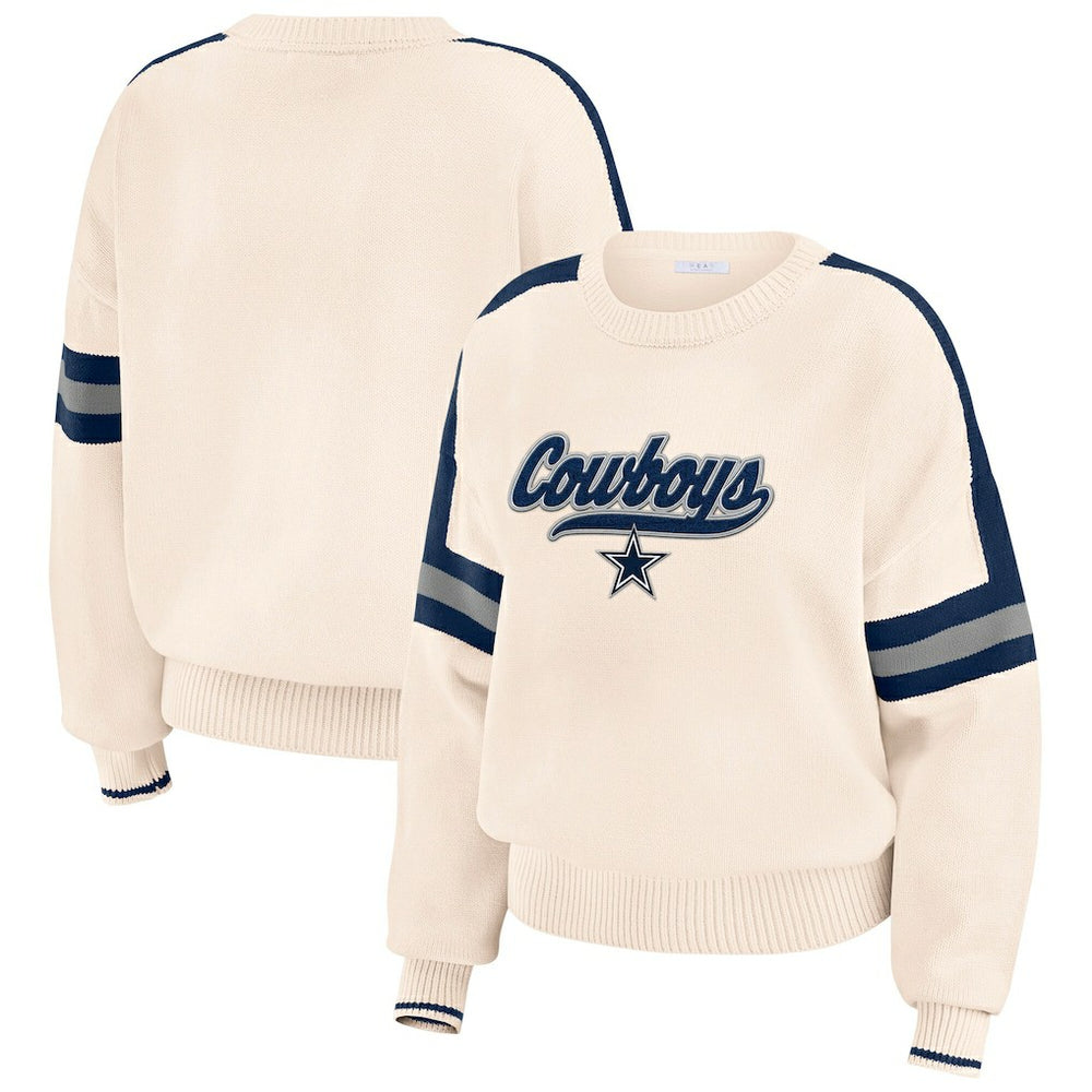 Dallas Cowboys WEAR by Erin Andrews Women's Stripe Pullover Sweater Cream | NFL
