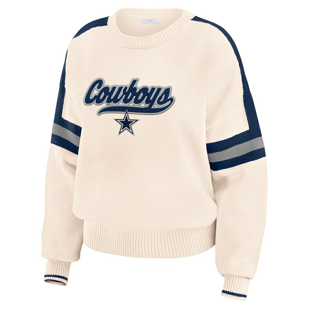 Dallas Cowboys WEAR by Erin Andrews Women's Stripe Pullover Sweater Cream | NFL