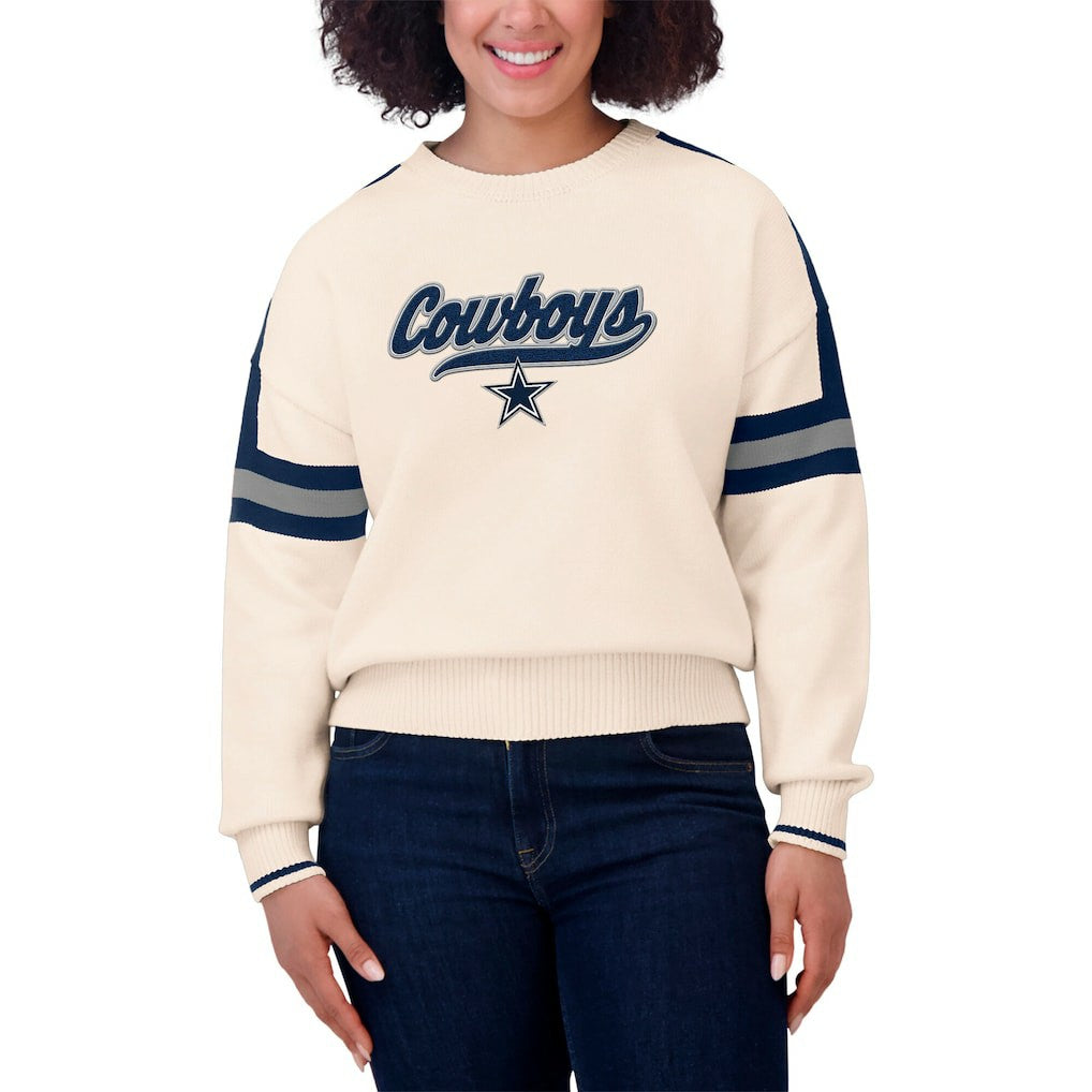 Dallas Cowboys WEAR by Erin Andrews Women's Stripe Pullover Sweater Cream | NFL