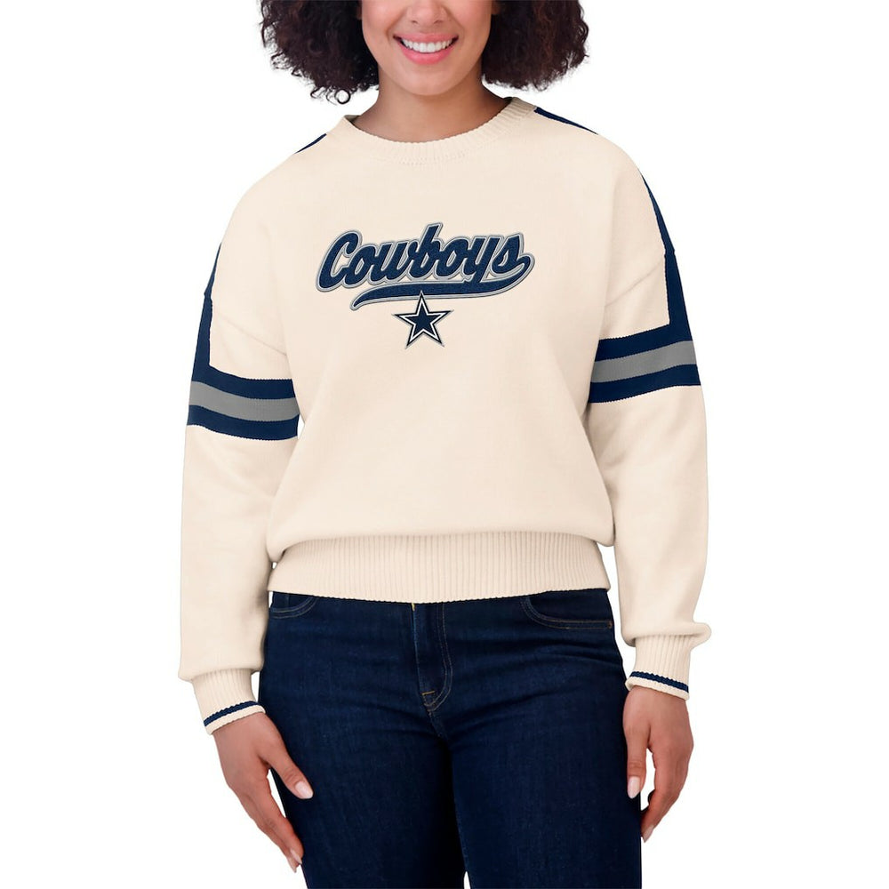 Dallas Cowboys WEAR by Erin Andrews Women's Stripe Pullover Sweater Cream | NFL