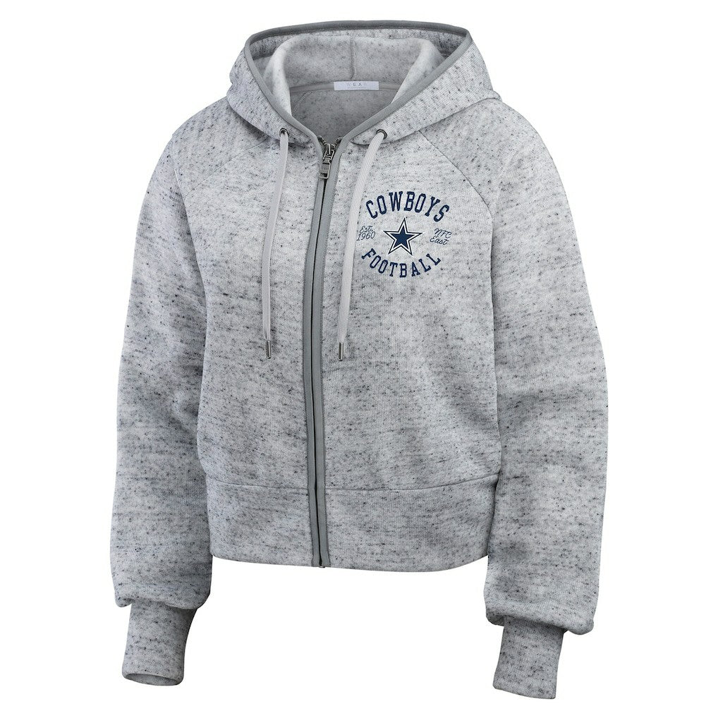 Dallas Cowboys WEAR by Erin Andrews Women's Speckled Fleece Cropped Full-Zip Hoodie Heather Gray | NFL