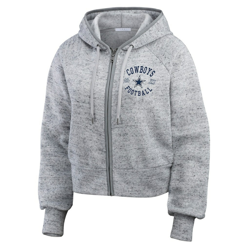 Dallas Cowboys WEAR by Erin Andrews Women's Speckled Fleece Cropped Full-Zip Hoodie Heather Gray | NFL