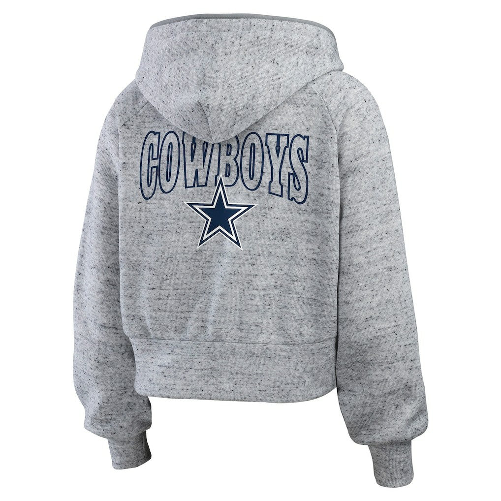 Dallas Cowboys WEAR by Erin Andrews Women's Speckled Fleece Cropped Full-Zip Hoodie Heather Gray | NFL