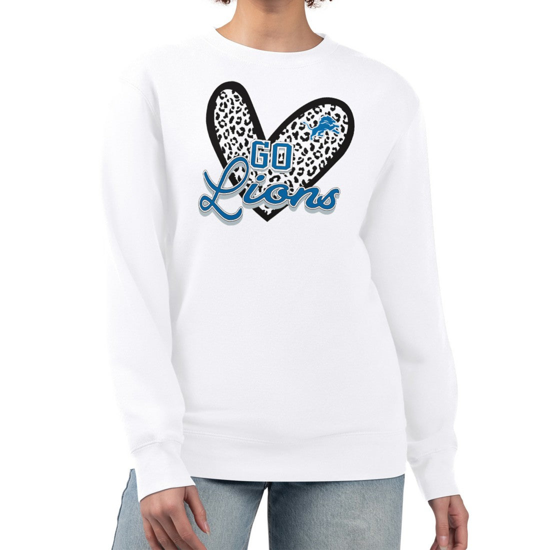 Detroit Lions G-III 4Her by Carl Banks Women's Leopard Heart Pullover Sweatshirt White | NFL