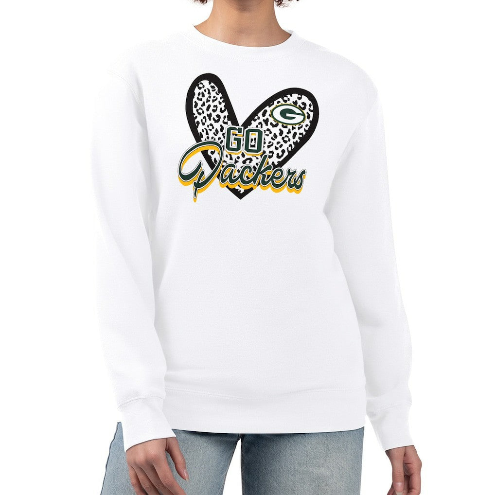 Green Bay Packers G-III 4Her by Carl Banks Women's Leopard Heart Pullover Sweatshirt White | NFL