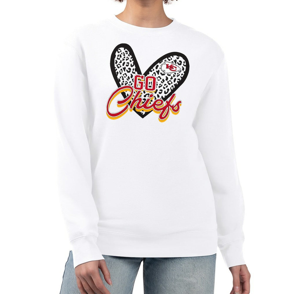 Kansas City Chiefs G-III 4Her by Carl Banks Women's Leopard Heart Pullover Sweatshirt White | NFL