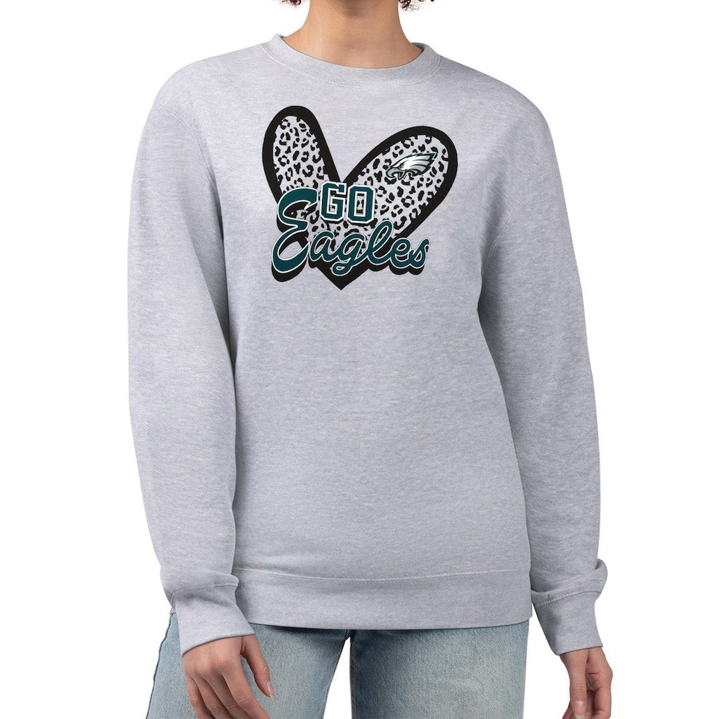 Philadelphia Eagles G-III 4Her by Carl Banks Women's Leopard Heart Pullover Sweatshirt Heather Gray | NFL