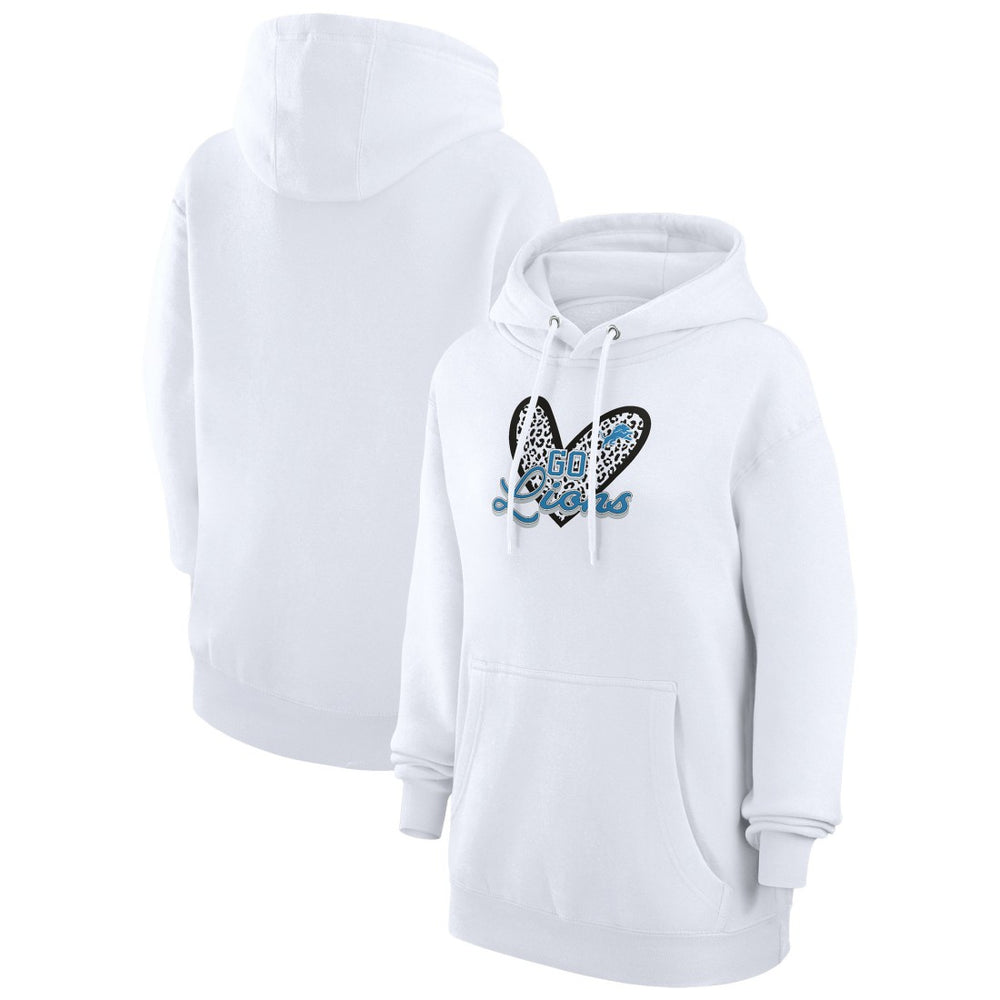 Detroit Lions G-III 4Her by Carl Banks Women's Animal Print Heart Team Graphic Fleece Tri-Blend Pullover Hoodie White | NFL
