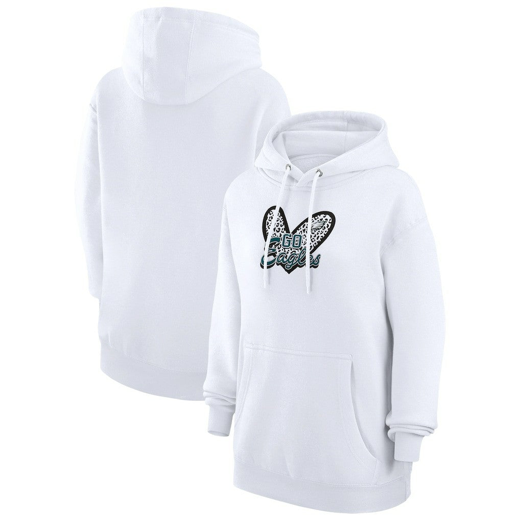 Philadelphia Eagles G-III 4Her by Carl Banks Women's Animal Print Heart Team Graphic Fleece Tri-Blend Pullover Hoodie White | NFL