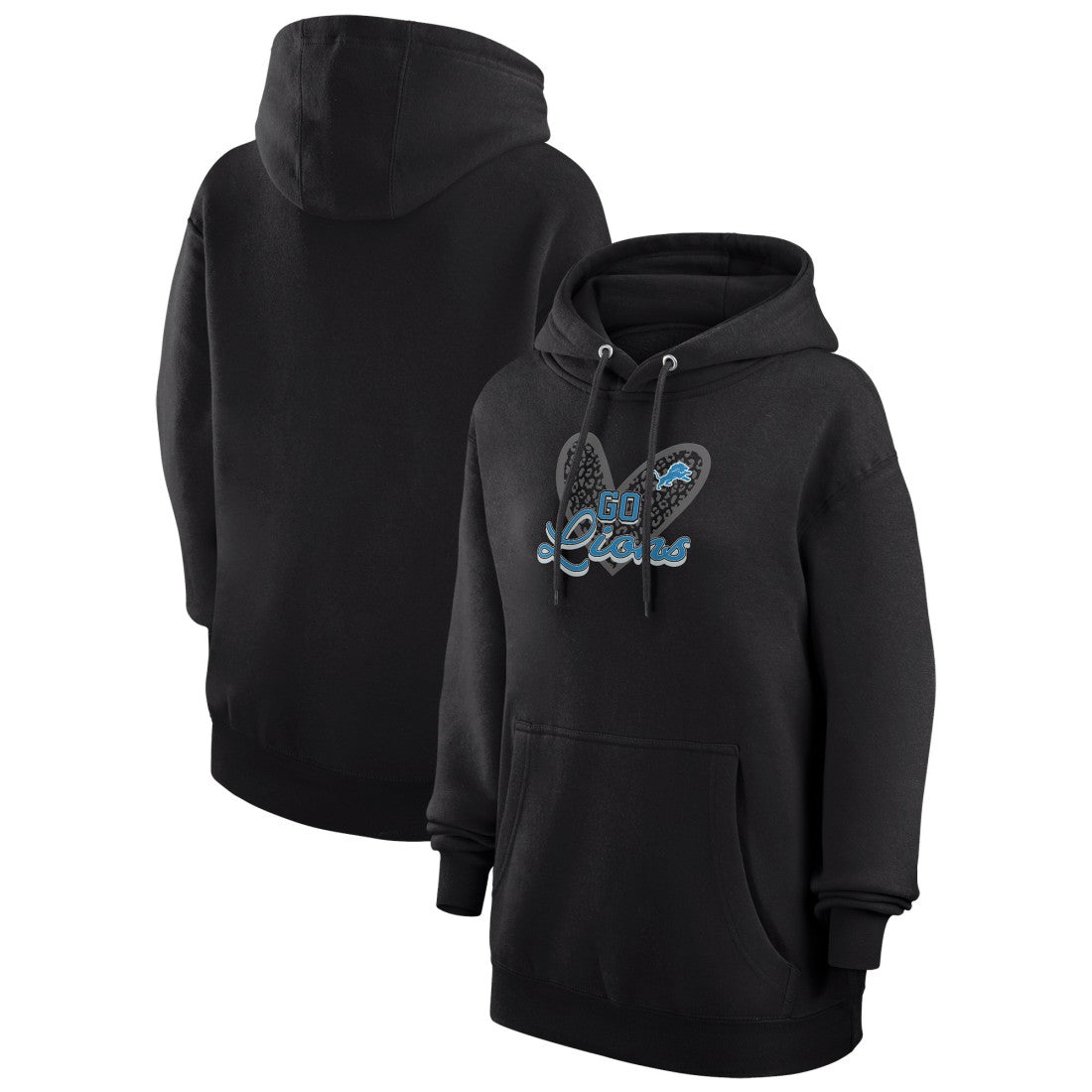 Detroit Lions G-III 4Her by Carl Banks Women's Animal Print Heart Team Graphic Fleece Tri-Blend Pullover Hoodie Black | NFL