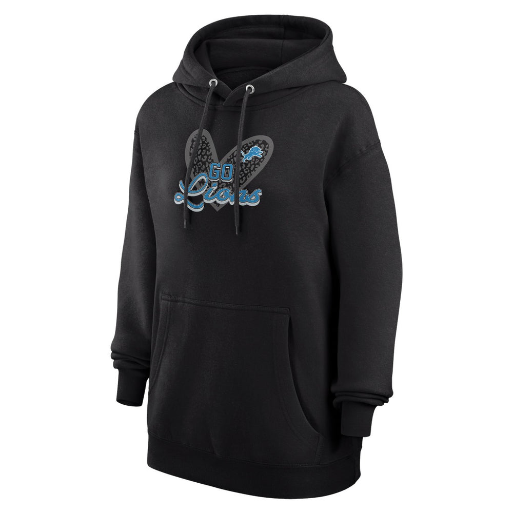 Detroit Lions G-III 4Her by Carl Banks Women's Animal Print Heart Team Graphic Fleece Tri-Blend Pullover Hoodie Black | NFL