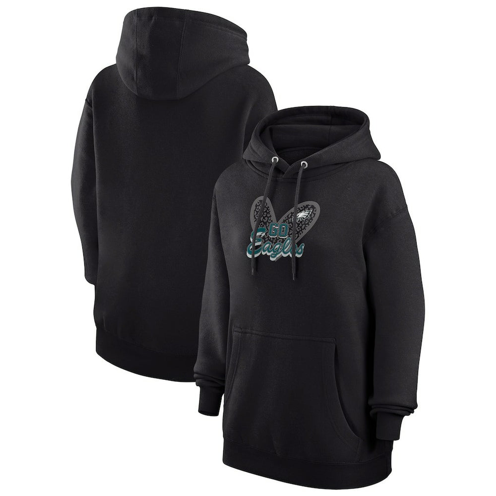 Philadelphia Eagles G-III 4Her by Carl Banks Women's Animal Print Heart Team Graphic Fleece Tri-Blend Pullover Hoodie Black | NFL