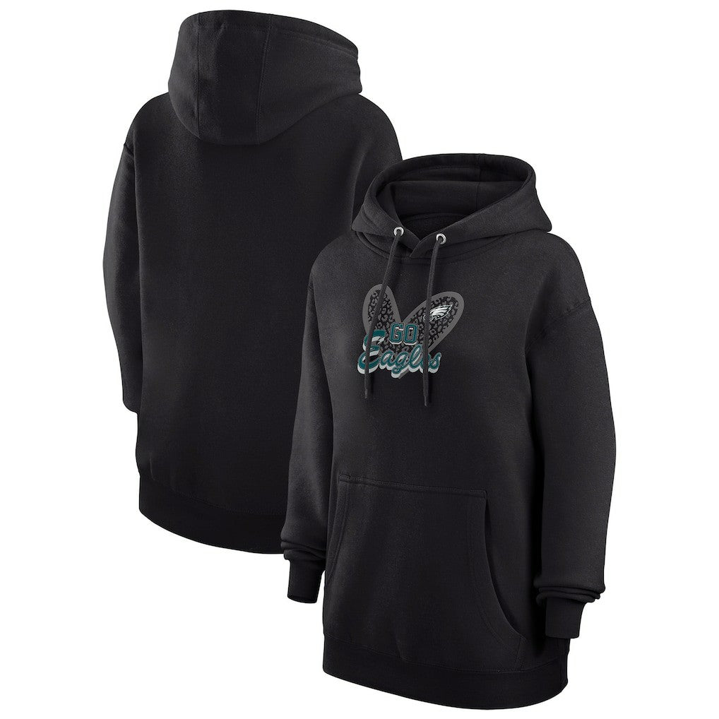 Philadelphia Eagles G-III 4Her by Carl Banks Women's Animal Print Heart Team Graphic Fleece Tri-Blend Pullover Hoodie Black | NFL