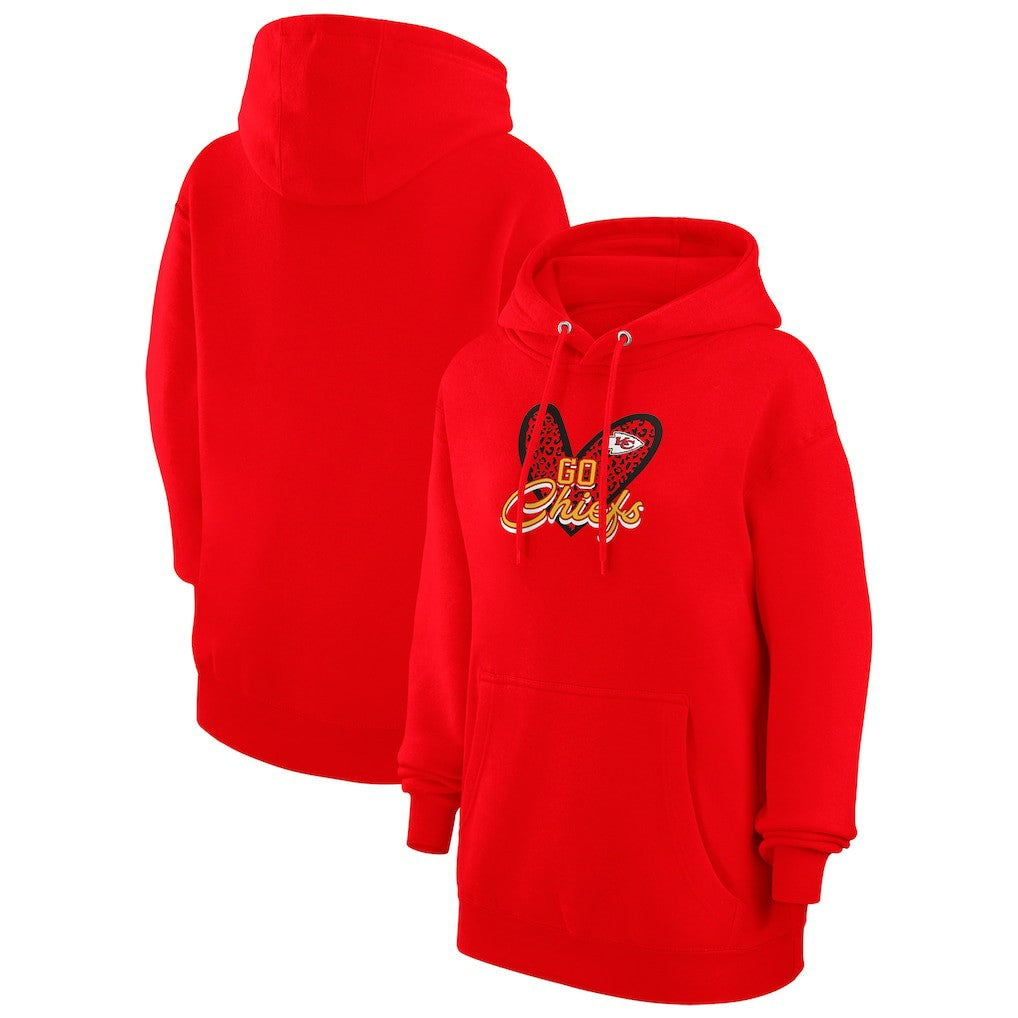 Kansas City Chiefs G-III 4Her by Carl Banks Women's Animal Print Heart Team Graphic Fleece Tri-Blend Pullover Hoodie Red | NFL