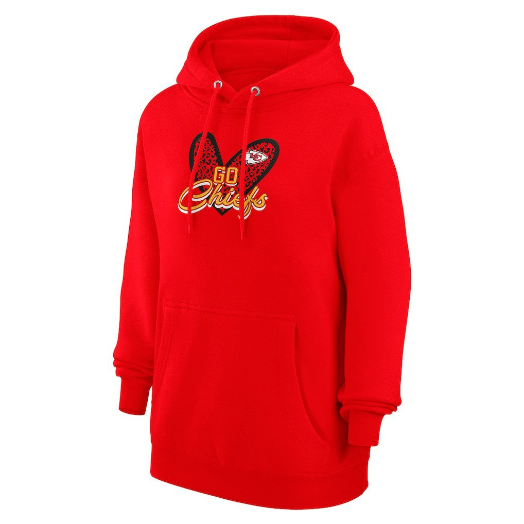 Kansas City Chiefs G-III 4Her by Carl Banks Women's Animal Print Heart Team Graphic Fleece Tri-Blend Pullover Hoodie Red | NFL