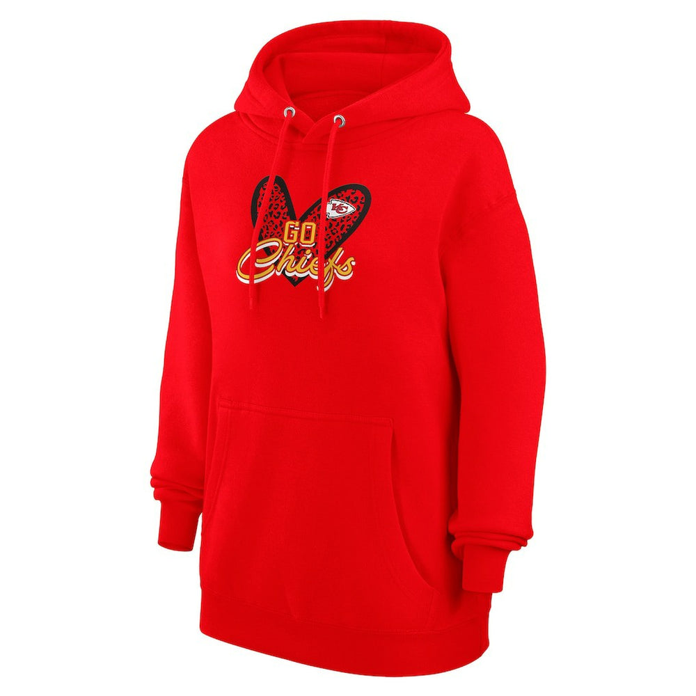 Kansas City Chiefs G-III 4Her by Carl Banks Women's Animal Print Heart Team Graphic Fleece Tri-Blend Pullover Hoodie Red | NFL
