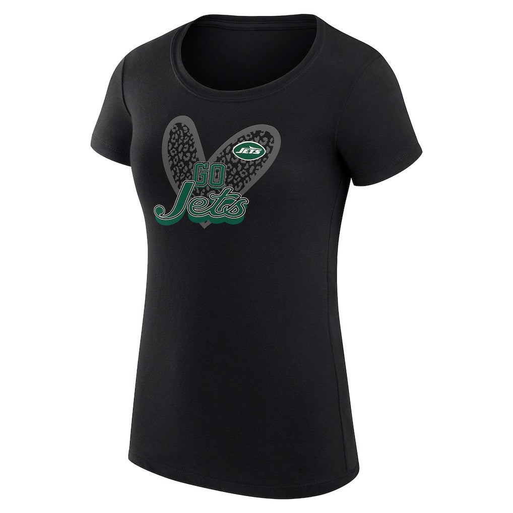 New York Jets G-III 4Her by Carl Banks Women's Super-Slim Fit Lightweight Animal Print Heart T-Shirt Black | NFL