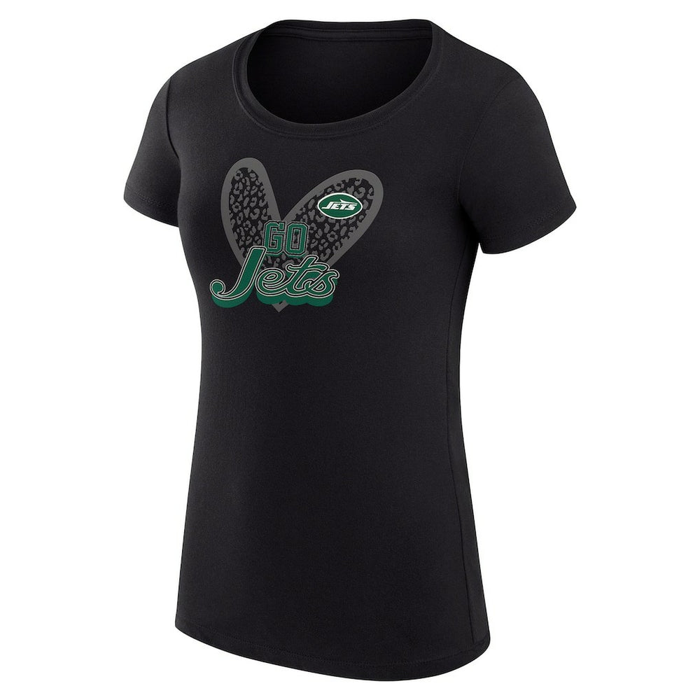 New York Jets G-III 4Her by Carl Banks Women's Super-Slim Fit Lightweight Animal Print Heart T-Shirt Black | NFL