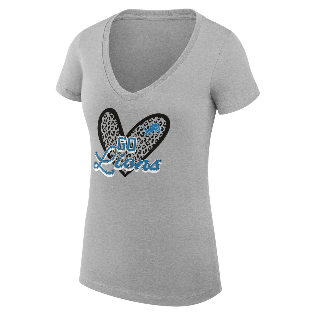 Detroit Lions G-III 4Her by Carl Banks Women's Super-Slim Fit Lightweight Leopard Heart V-Neck T-Shirt Heather Gray | NFL
