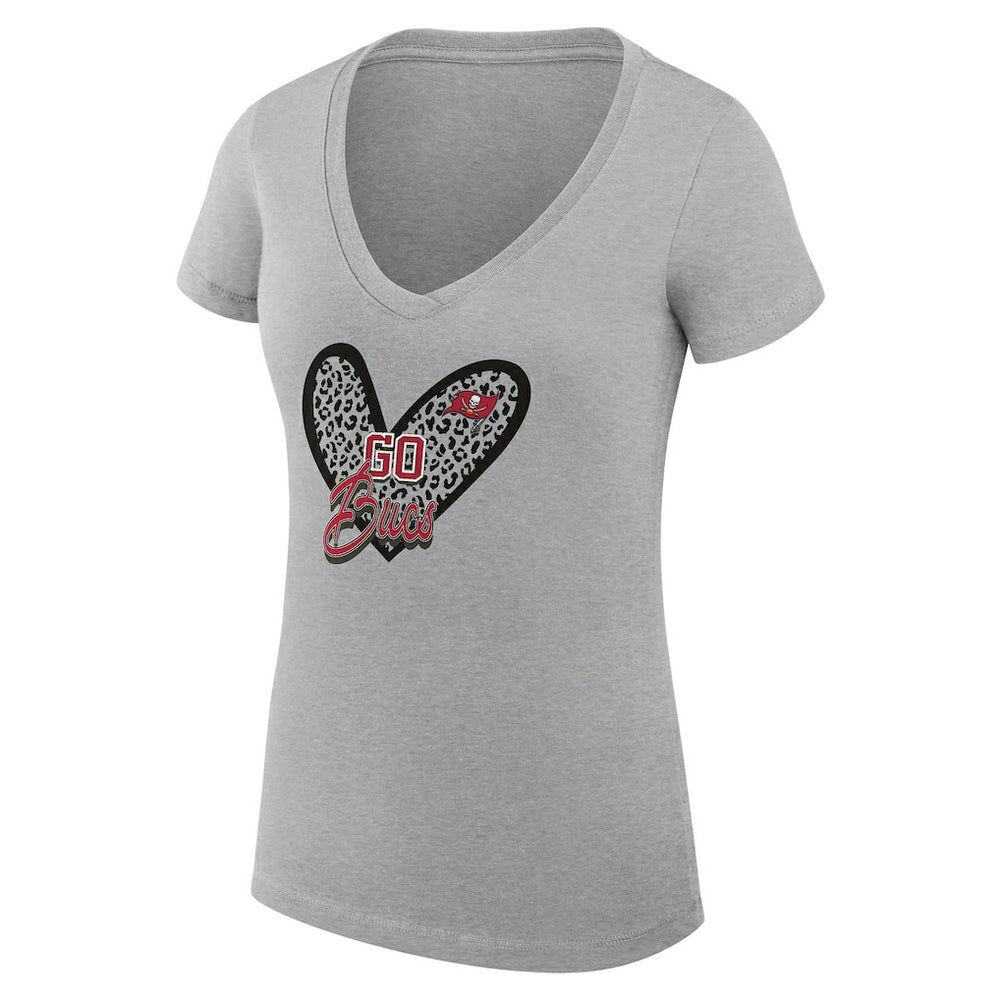 Tampa Bay Buccaneers G-III 4Her by Carl Banks Women's Super-Slim Fit Lightweight Leopard Heart V-Neck T-Shirt Heather Gray | NFL