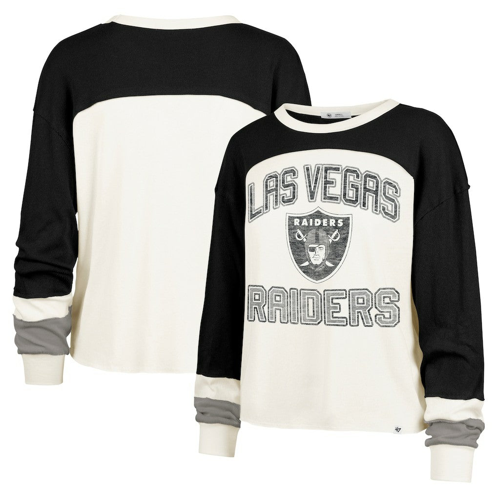 Las Vegas Raiders '47 Women's Double Header Curve Raglan Long Sleeve Crop Top Cream | 47 brand