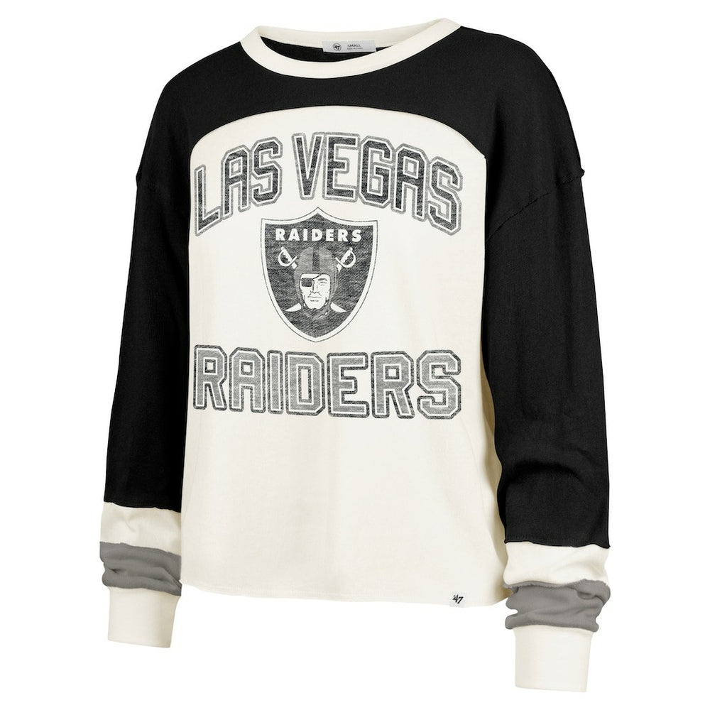 Las Vegas Raiders '47 Women's Double Header Curve Raglan Long Sleeve Crop Top Cream | 47 brand
