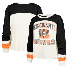 Cincinnati Bengals '47 Women's Double Header Curve Raglan Long Sleeve Crop Top Cream | 47 brand