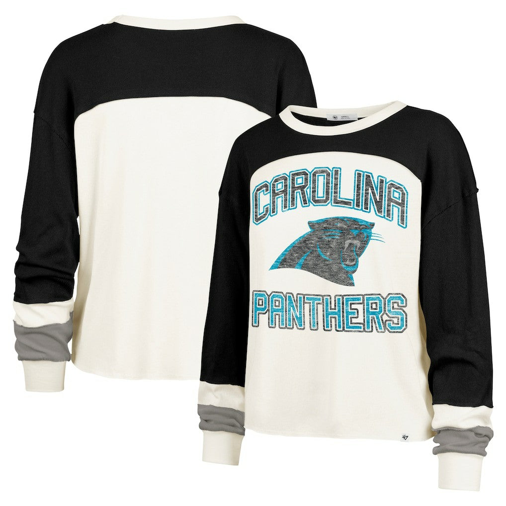 Carolina Panthers '47 Women's Double Header Curve Raglan Long Sleeve Crop Top Cream | 47 brand