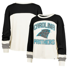Carolina Panthers '47 Women's Double Header Curve Raglan Long Sleeve Crop Top Cream | 47 brand
