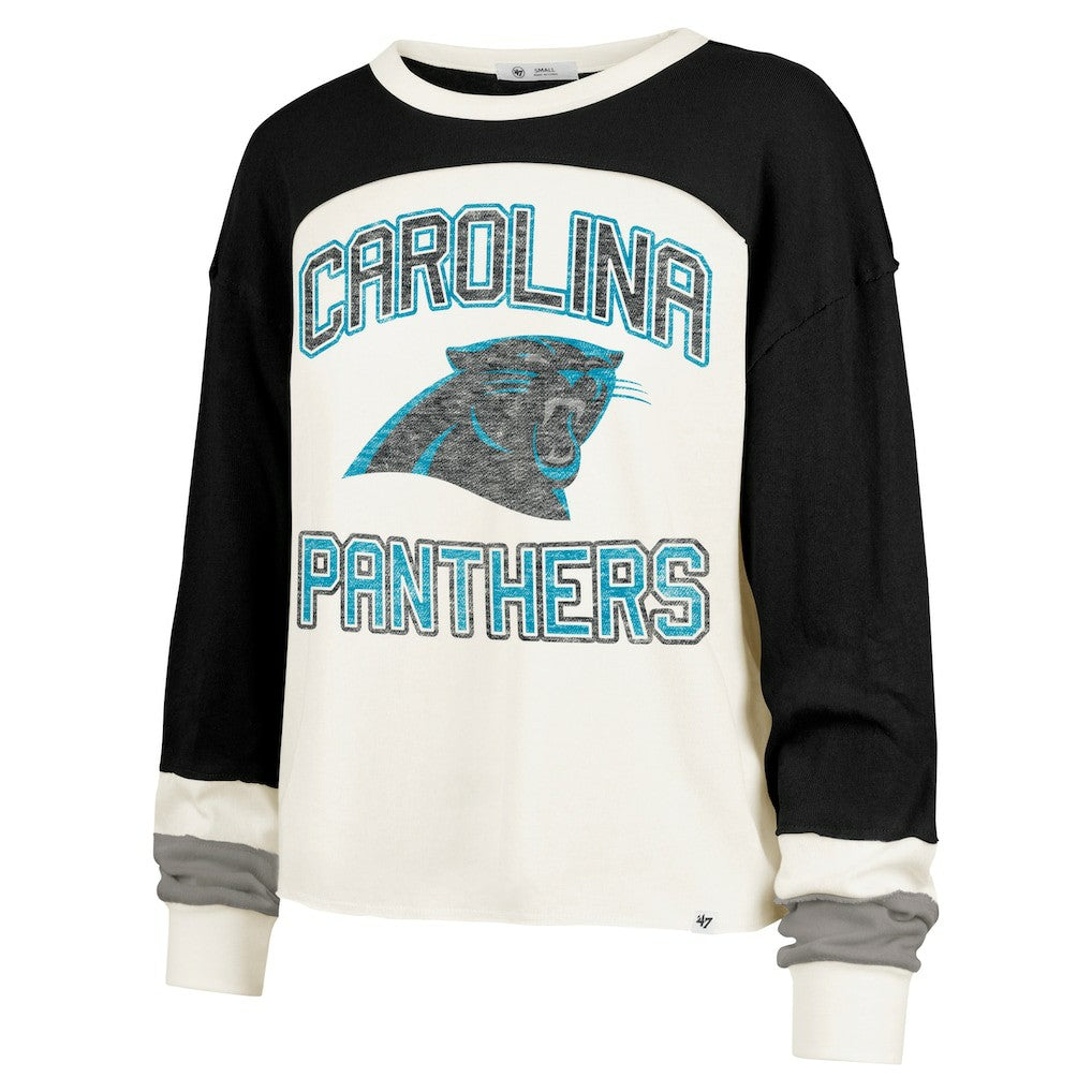 Carolina Panthers '47 Women's Double Header Curve Raglan Long Sleeve Crop Top Cream | 47 brand